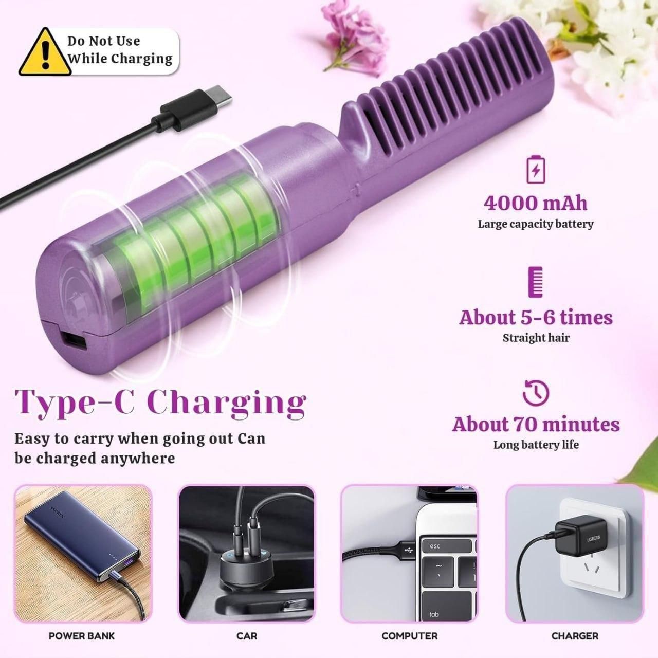 Portable Mini Hair Straightener for Women – Cordless, Rechargeable, Pocket-Size Hot Comb | COD Available